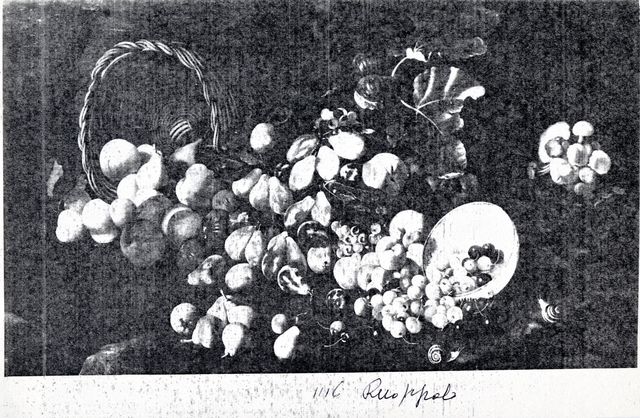 Anonimo — Ruoppolo Giuseppe - sec. XVII/ XVIII - Natura morta con frutta, funghi, cesto e scodella — insieme